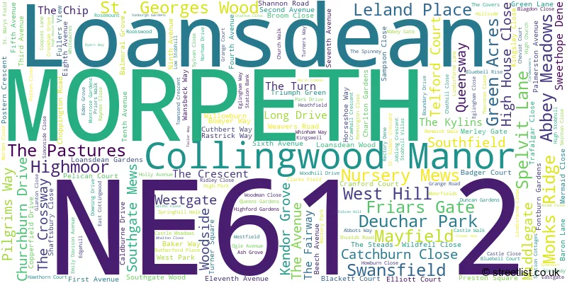A word cloud for the NE61 2 postcode